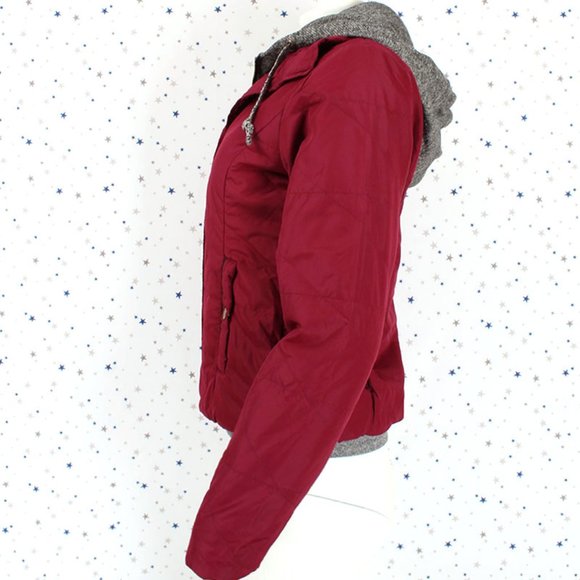 Burgundy Grey Jersey Hooded Padded Jacket - Picture 7 of 11